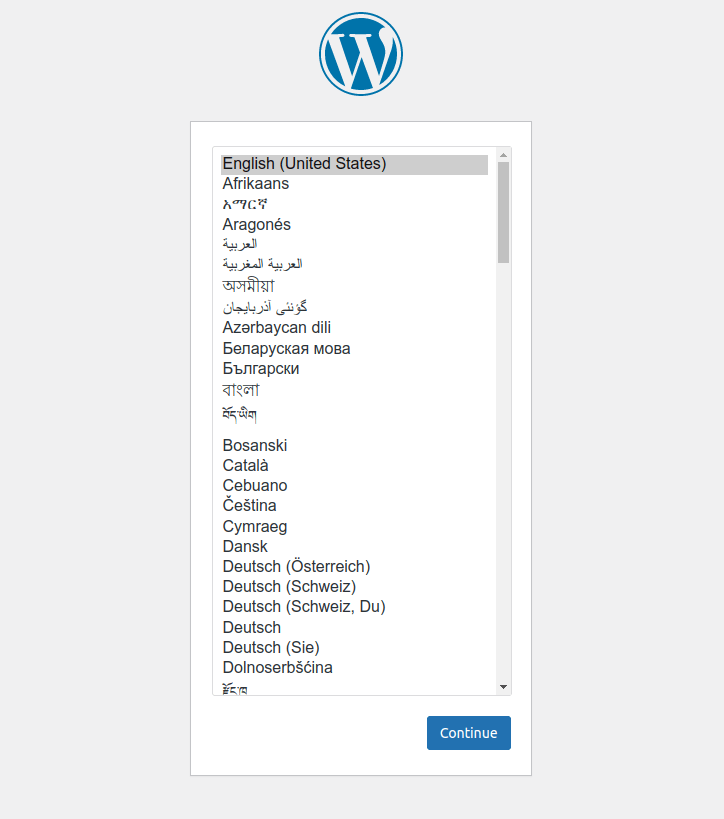 Installationsdialog für WordPress
